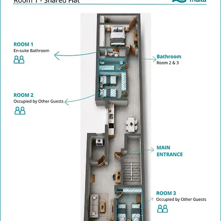 F3 1, Private Double With Private Bathroom And Balcony